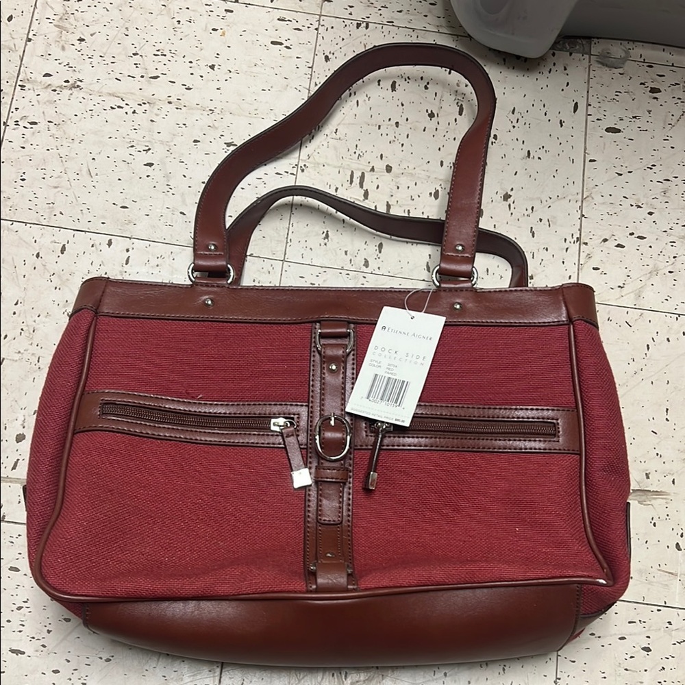 Stone & Co Red & Brown Shoulder Bag w/ Leather Accents
